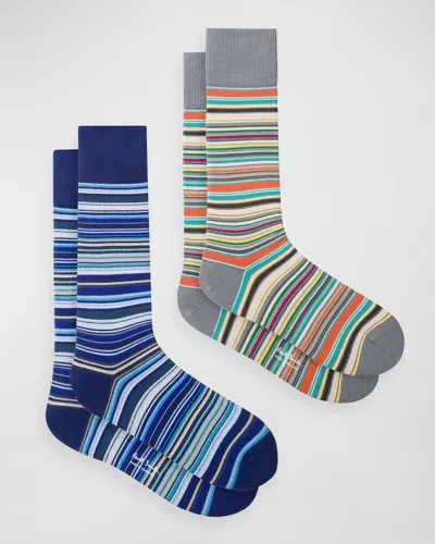 Paul Smith Men's 2-pack Signature Stripe Crew Socks In Blue Multi