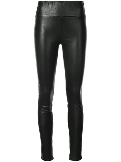 Sprwmn Black High Waisted Leather Leggings In Navy