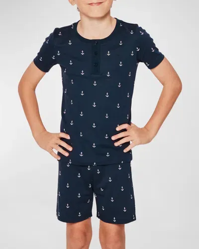 Petite Plume Kid's Pima Cotton Snug Fit Pajama Short Set In Portsmouth Anchors