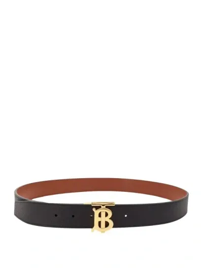 Burberry Leather Reversible Tb Belt In Black