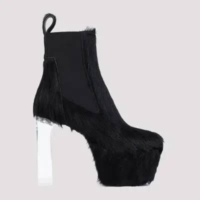 Rick Owens Black Fur Minimal Grill Beatle 65 Boots