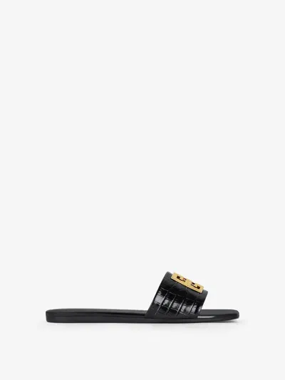 Givenchy 4g Flat Mules In Crocodile Effect Leather In Black