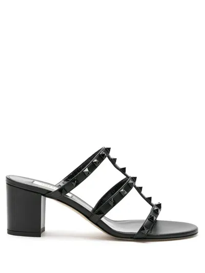 Valentino Garavani Women's Rockstud Block Heel Slide Sandals In Black/black