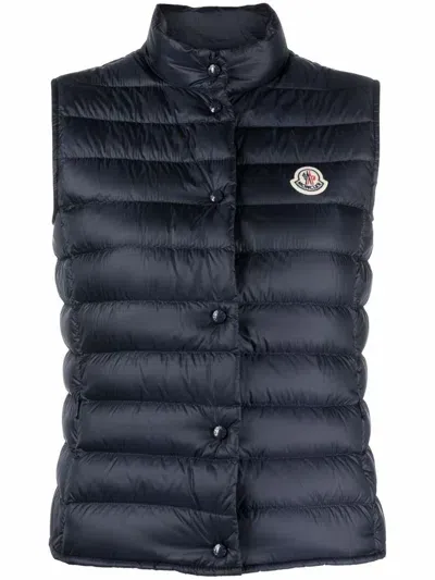 Moncler Liane Logo Patch Down Gilet In Blau