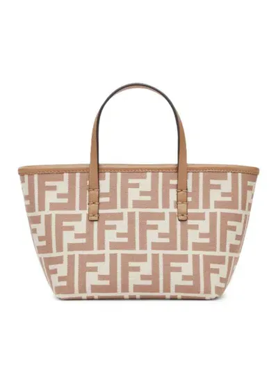 Fendi Roll Ff Jacquard Mini Tote Bag In Beige