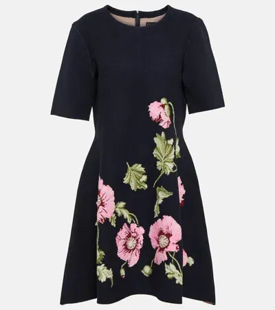 Oscar De La Renta Poppy-jacquard Mini Dress In Navy Pink