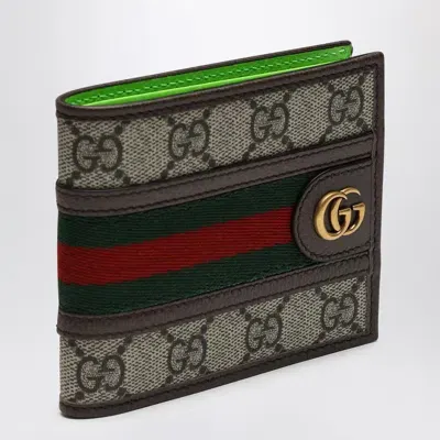 Gucci Ophidia Gg Wallet Beige/ebony/shiny Green In Gray