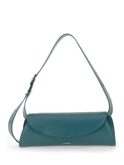 Jil Sander Cannolo Logo Embossed Small Shoulder Bag In Blue