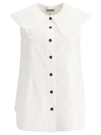 Ganni Poplin Blouse Tops In White