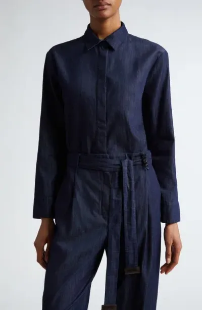 Max Mara Salice Denim Button-up Shirt In Navy