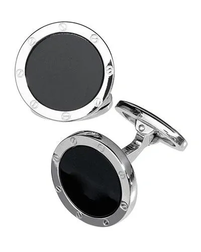 Jan Leslie Sterling Silver And Black Onyx Rivet Detail Cufflinks