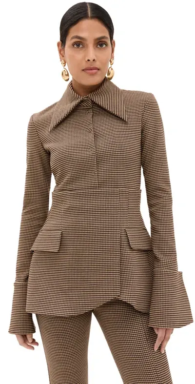 A.w.a.k.e. Gingham Fitted Jacket In Brown