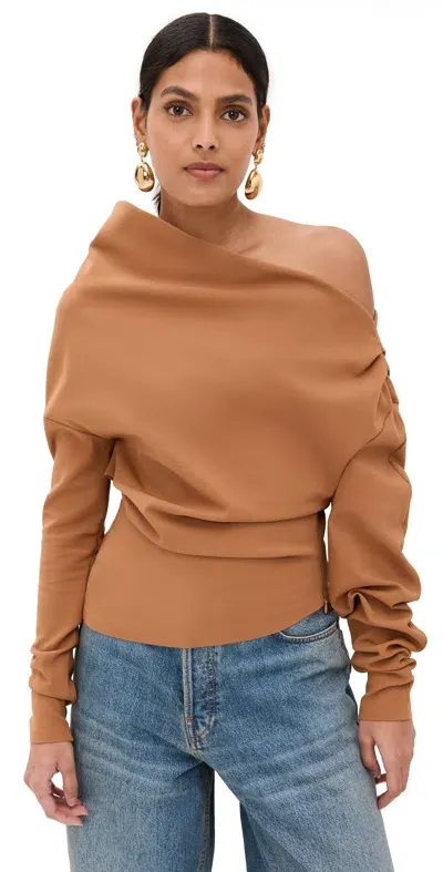 A.w.a.k.e. Cotton Off-the-shoulder Knit Top In Orange