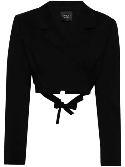 A.w.a.k.e. Gewickelter Cropped-blazer In Schwarz