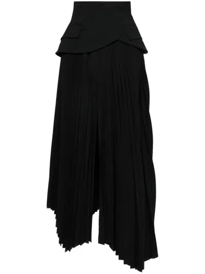 A.w.a.k.e. Basque-detailed Asymmetric Pleated Maxi Skirt In Black