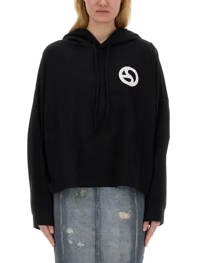 Acne Studios Logo Printed Drawstring Hoodie In Black