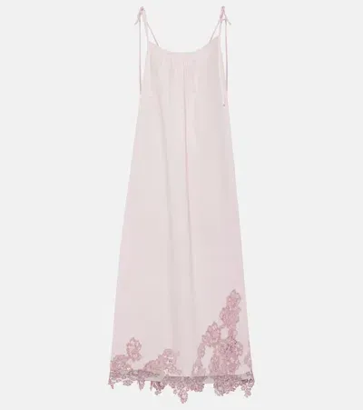 Acne Studios Lace-trimmed Cotton Midi Dress In Lilac