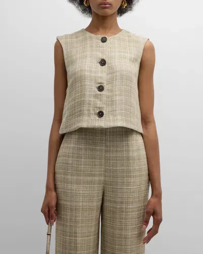 Adam Lippes Remo Plaid-check Vest In Khaki Multi