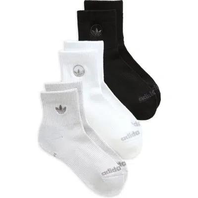 Adidas Originals Adidas Gender Inclusive 3-pack Assorted Trefoil Performance Quarter Crew Socks In White