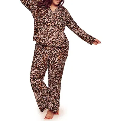 Adore Me Brea Long Knit Pajama Set In Animal Brown