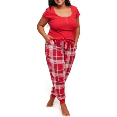 Adore Me Caileigh Pajama T-shirt & Jogger Set In Plaid Red