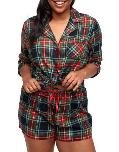 Adore Me Maggie Pajama Set In Plaid Black