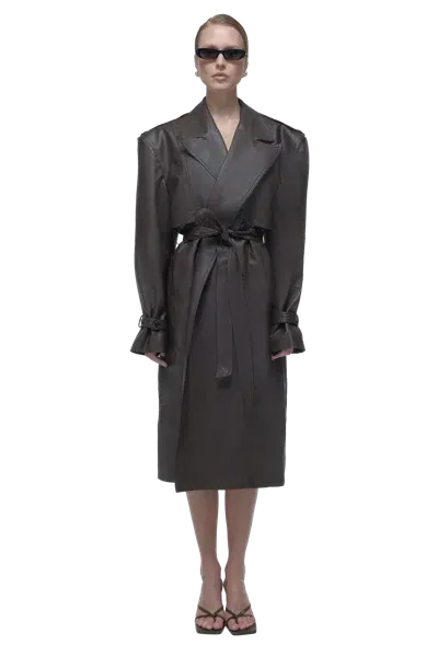 Afterhours Faux Leather Trench Coat In Brown