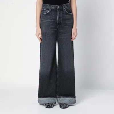 Agolde Dame Dark Grey Wide Ribbed Denim Jeans In Blue