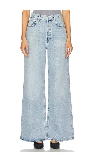 Agolde Low Slung Baggy High Rise Wide Leg Jeans In Shake In Blue