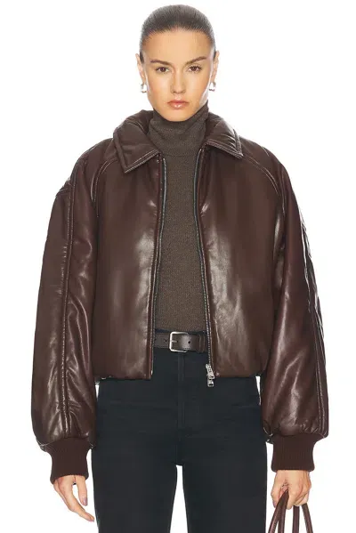 Agolde Tate Padded Faux Leather Bomber Jacket In Brown