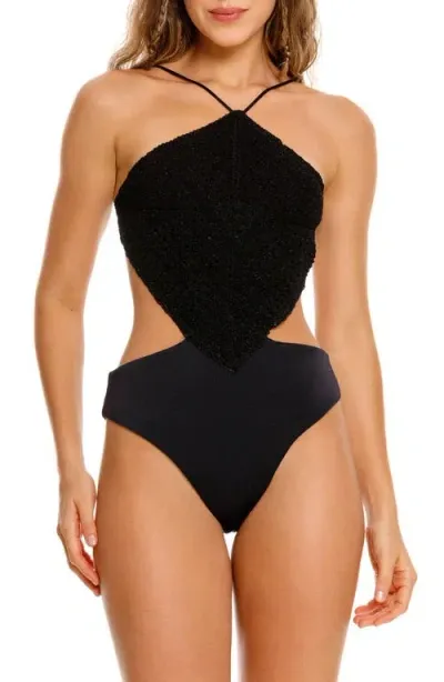 Agua Bendita Adara Dawn Metallic Mixed Media One-piece Swimsuit In Black