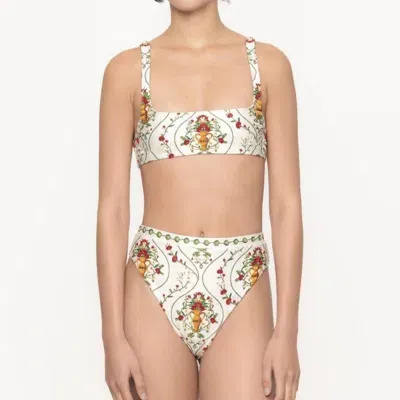 Agua By Agua Bendita Gualanday Remedios Embroidered Printed High-rise Bikini Briefs In Beige