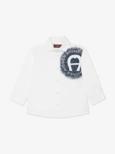 Aigner Kids' Logo-print Cotton Shirt In White