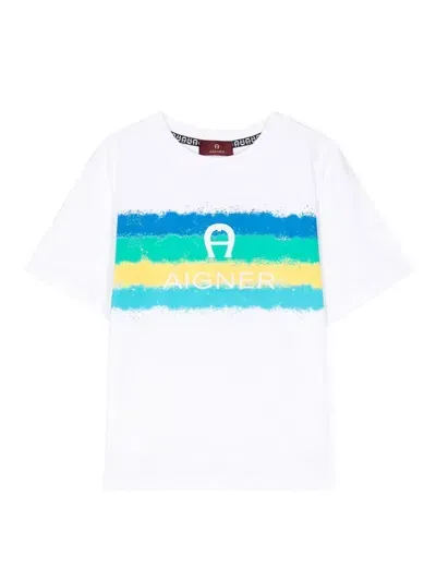 Aigner Kids' Logo-print Cotton T-shirt In Weiss