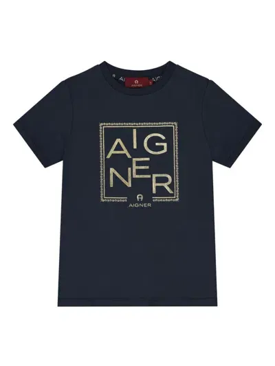 Aigner Kids' Printed Cotton T-shirt In Blue