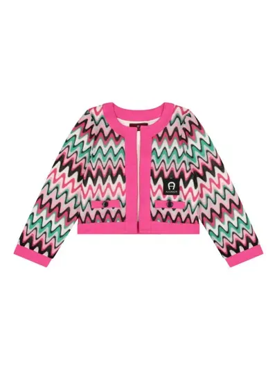 Aigner Kids' Zigzag-print Cardigan In Pink