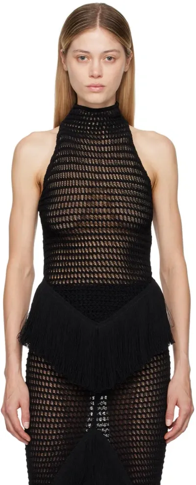 Alaïa Black Fringes Tank Top In 995 - Noir Alaia