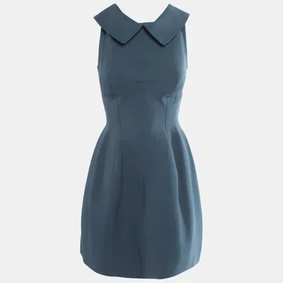 Pre-owned Alaïa Blue Textured Cotton Collar Detail Mini Skater Dress M