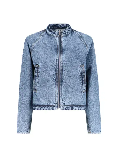 Alaïa Denim Crop Biker Jacket In Blue