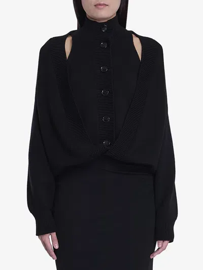 Alaïa Layered Merino Wool Cardigan In Black