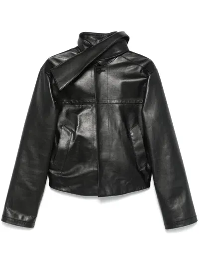 Alainpaul Scarf-collar Leather Jacket In Black