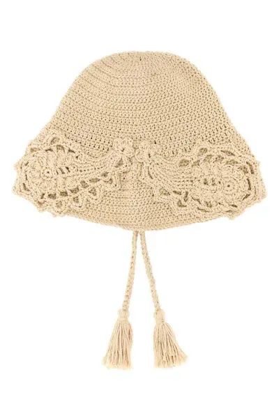 Alanui Tassel Detailed Crochet Bucket Hat In Beige