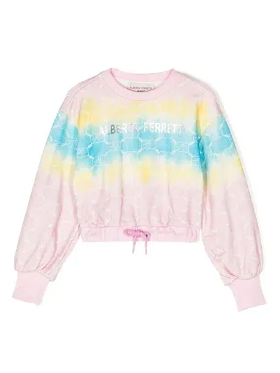 Alberta Ferretti Kids' Tie-dye Round-neck Sweatshirt In Pink