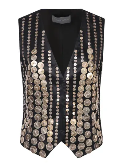 Alberta Ferretti Mikado Embroidered Black-gold Vest