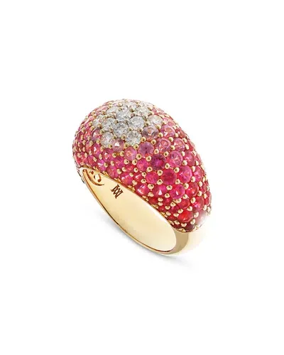 Alberto Milani 18k Yellow Gold Via Fiori Scuri Pink Sapphire Ombre & Diamond Domed Cluster Ring - Exclusive, Italy In Pink/gold