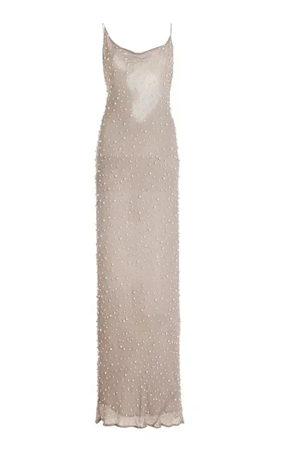 Albus Lumen Bead-embellished Silk Maxi Dress In Grey