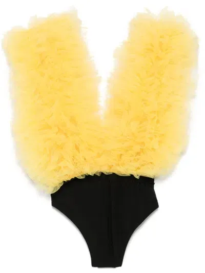 Alchemy X Lia Aram Ruffle Bodysuit In Yellow