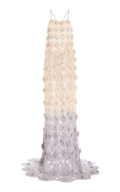 Alejandra Alonso Rojas Ombré Crocheted-silk Halter Gown In Purple