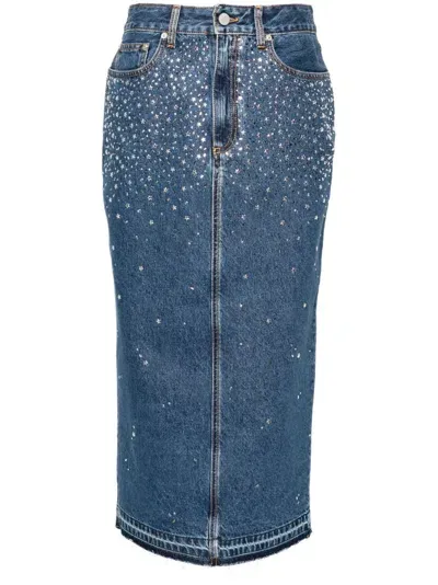 Alessandra Rich Rhinestoned Midi Pencil Skirt In Blue