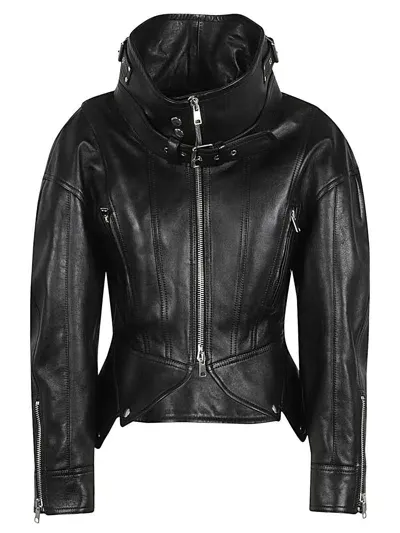 Alexander Mcqueen Leather Biker Jacket In Black